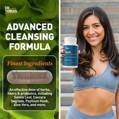 Close-up of Dr. Tobias Colon Cleanse capsules ready for daily use