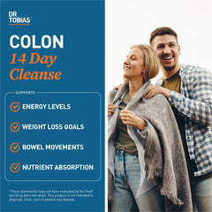 Front label view of Dr. Tobias Colon Cleanse packaging highlighting cleanse benefits