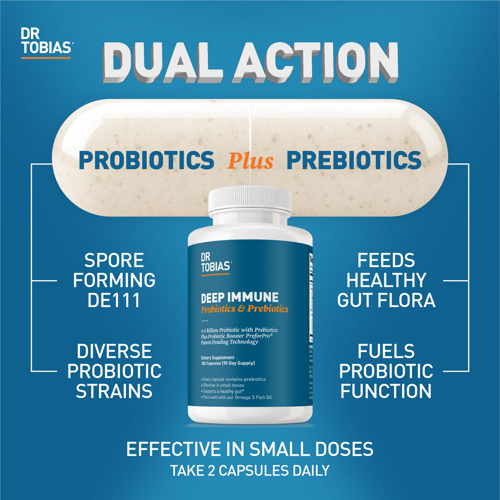 Close-up of Dr. Tobias Deep Immune label highlighting vegetarian, non-GMO formula.