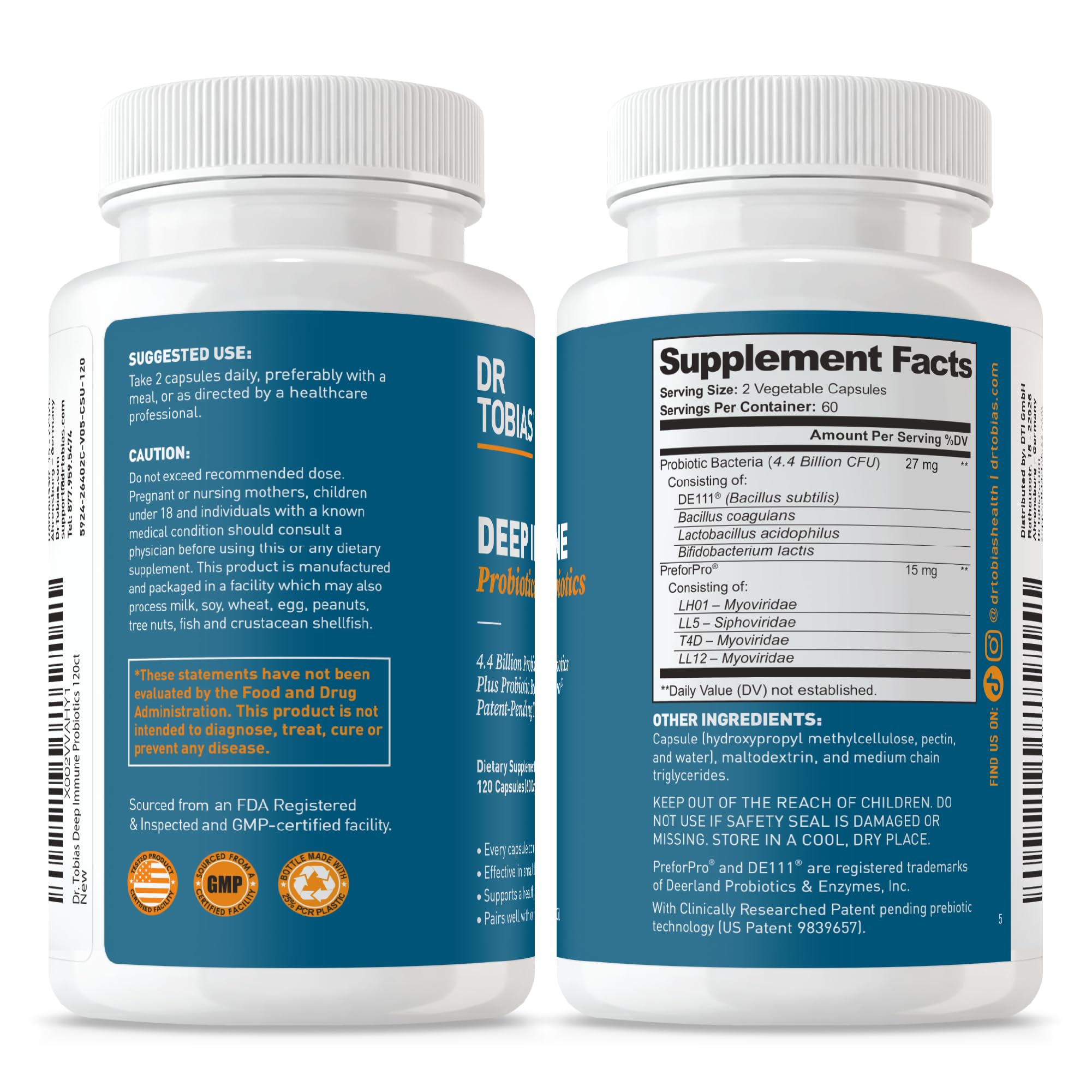 Dr. Tobias Deep Immune label with DE111 strain and absorption focus.