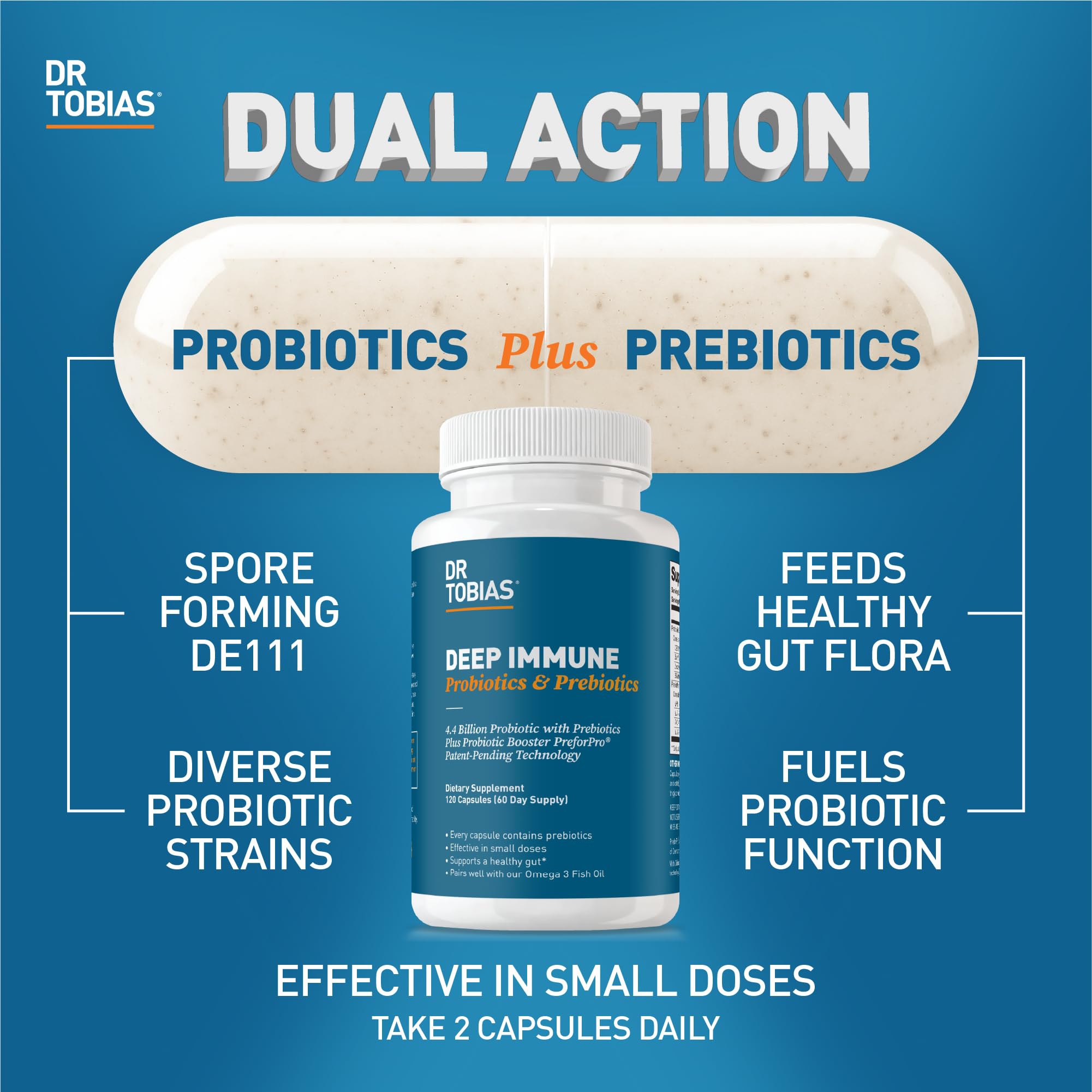 Dr. Tobias Deep Immune bottle back label highlights ingredients and daily support.