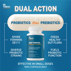 Dr. Tobias Deep Immune bottle back label highlights ingredients and daily support.