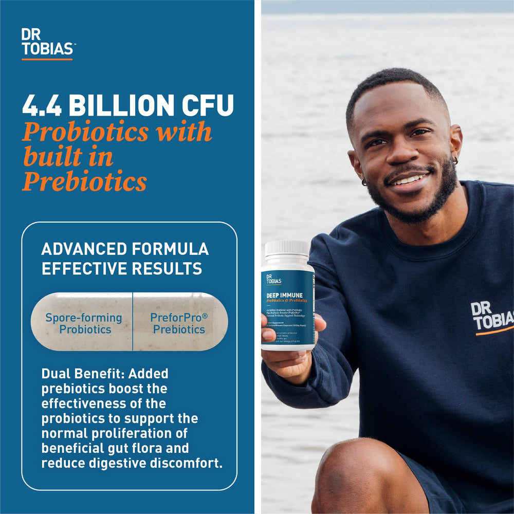 Dr. Tobias Deep Immune Probiotics capsules close-up indicating spore-forming technology