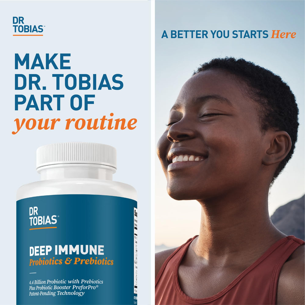 Dr. Tobias Deep Immune Probiotics packaging and bottle for retail display