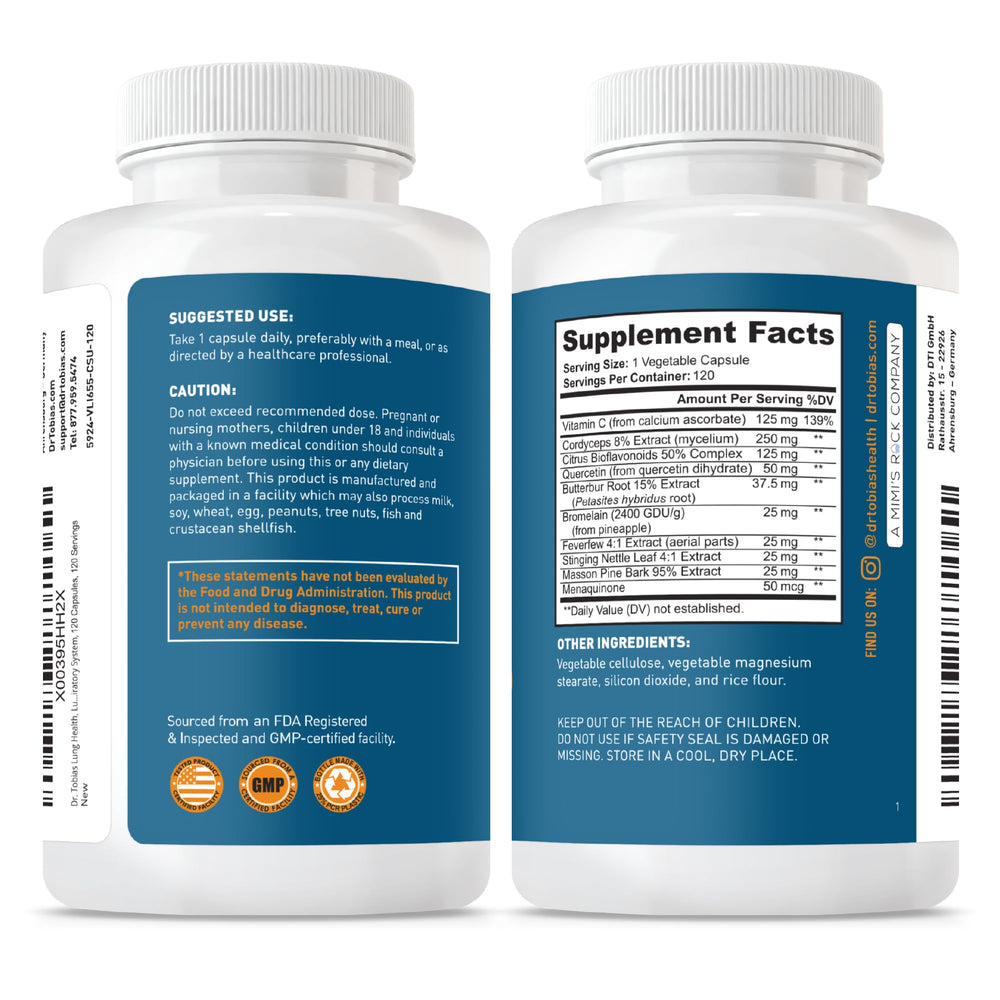 GMP seal on Dr. Tobias Lung Health label signaling quality and safety