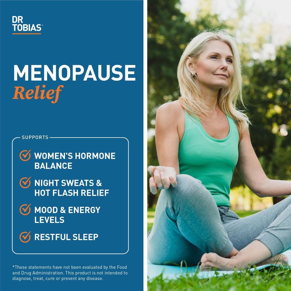 Dr. Tobias Menopause Relief ingredients label close-up for balance and comfort