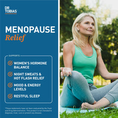 Dr. Tobias Menopause Relief ingredients label close-up for balance and comfort