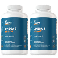 Dr. Tobias Omega 3 2000mg bottle with enteric coating for easy swallowing and no aftertaste.