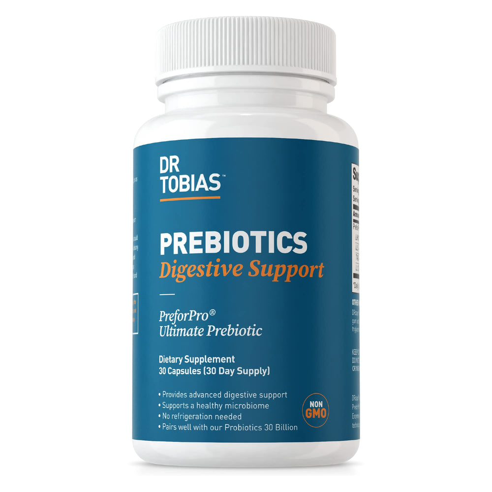 Dr. Tobias Prebiotics bottle for daily gut support and easy digestion