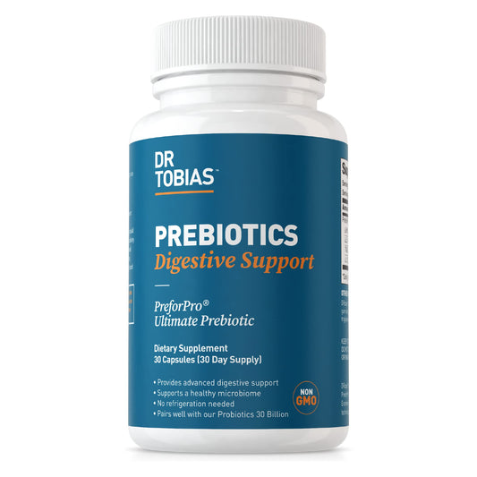 Dr. Tobias Prebiotics bottle for daily gut support and easy digestion
