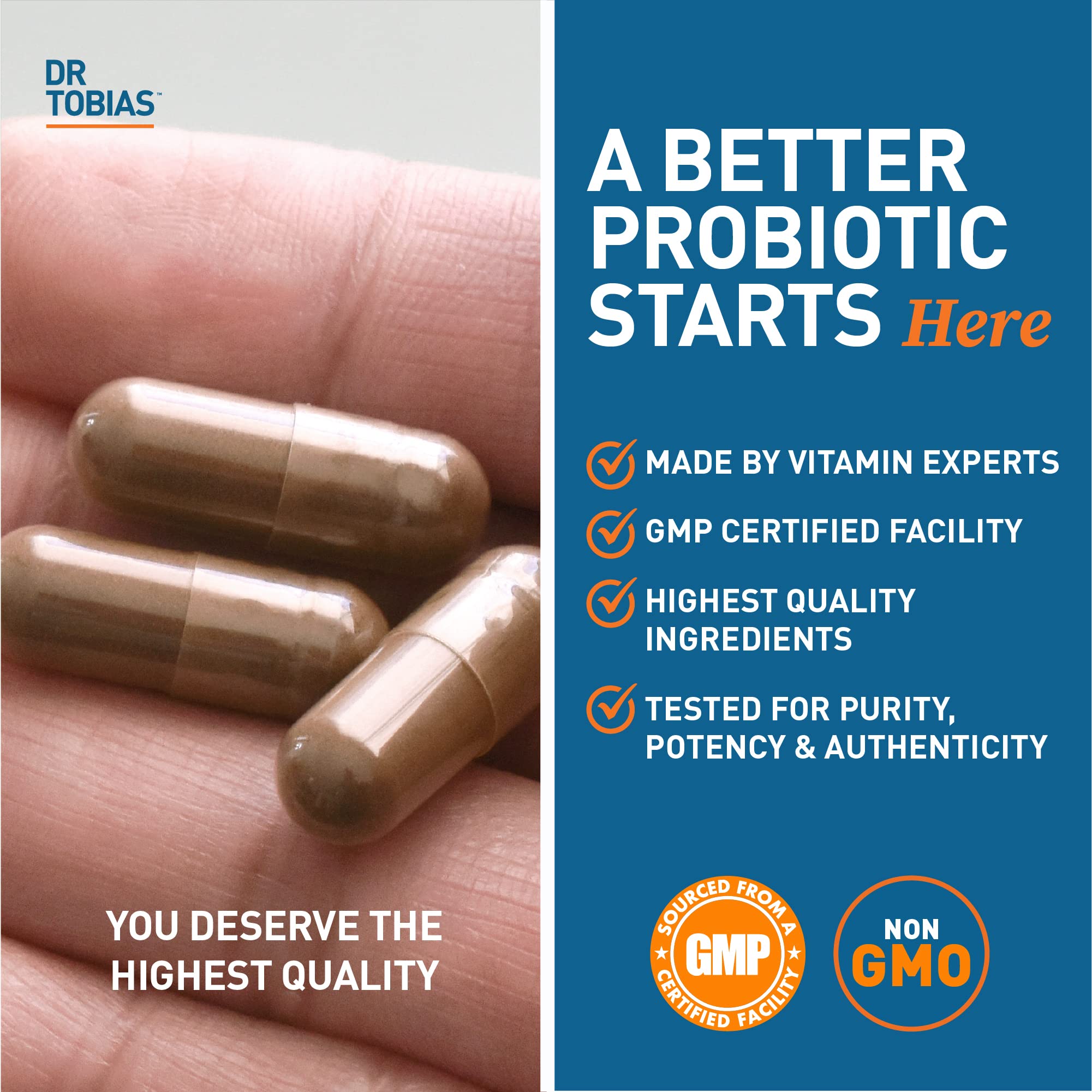 Dr. Tobias Probiotics 30 Billion daily-dose spoon image conveying easy, measured intake.
