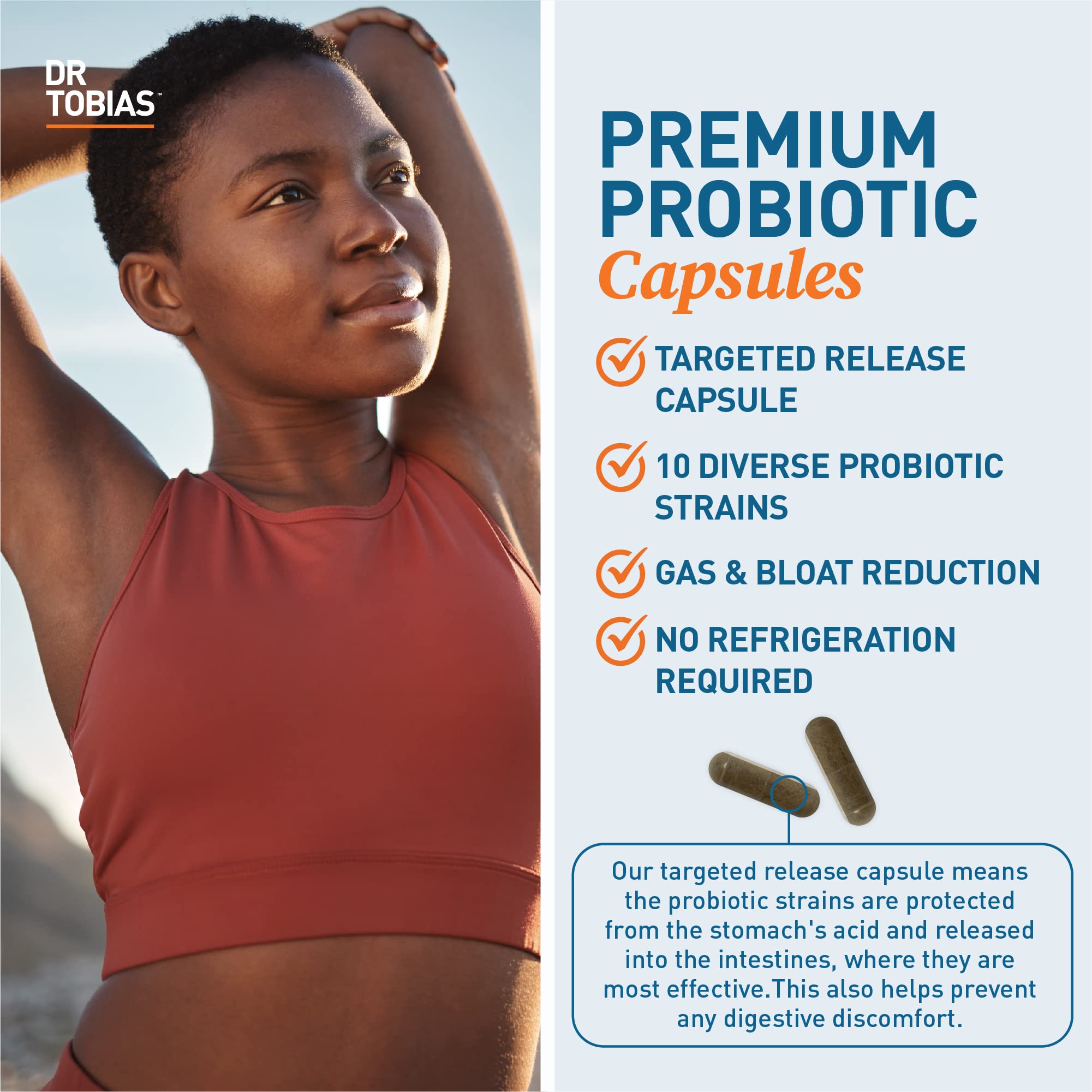 Dr. Tobias Probiotics 30 Billion shelf-stable pack illustrating travel-friendly daily use.