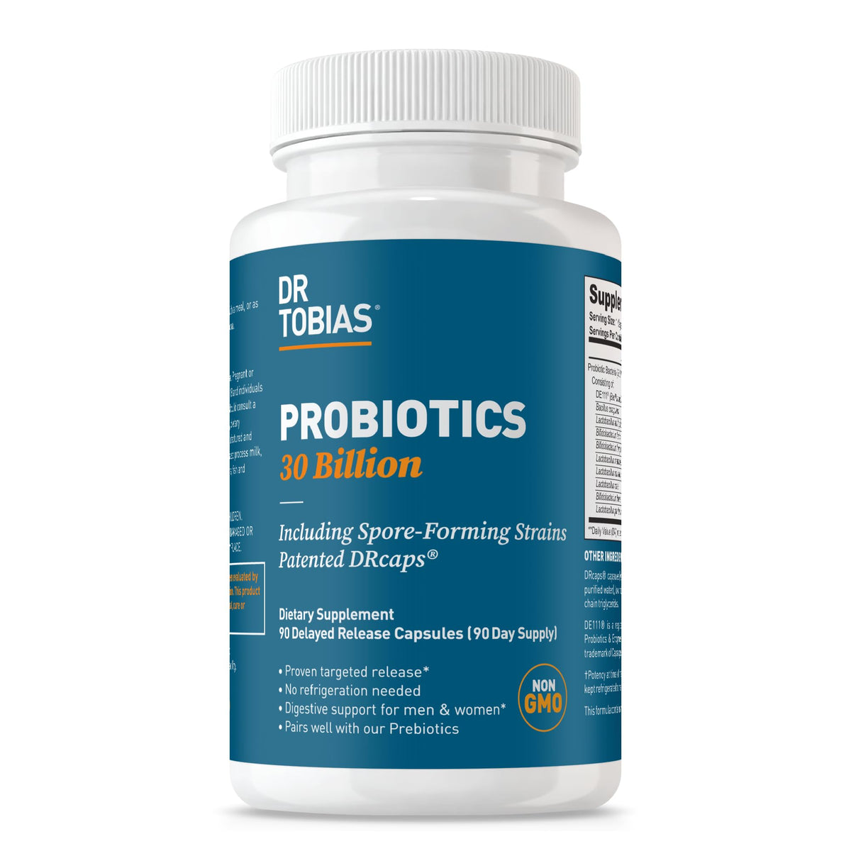 Dr. Tobias Probiotics bottle ready for daily digestive support