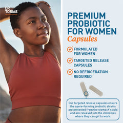 Dr. Tobias Probiotics Women capsule uses spore-forming strains for better absorption.