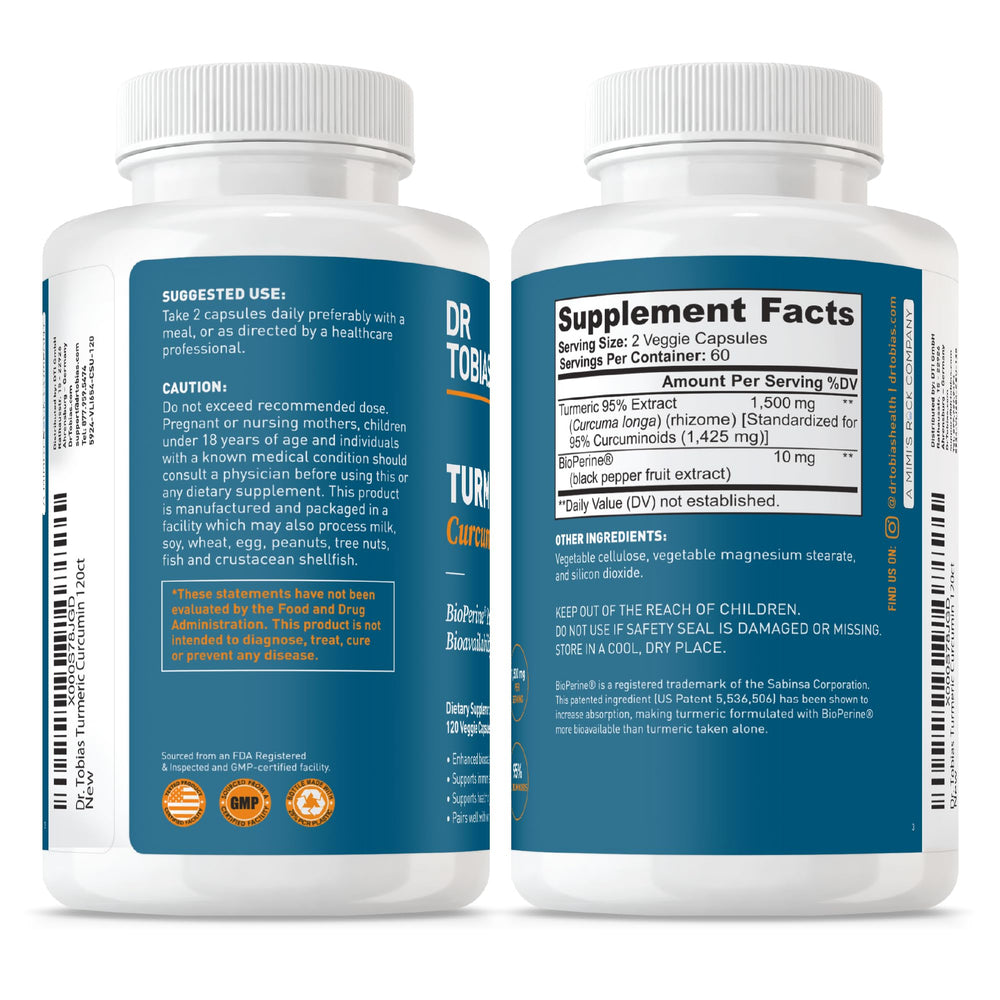 Dr. Tobias turmeric capsules suggesting immune support and vitality benefits.