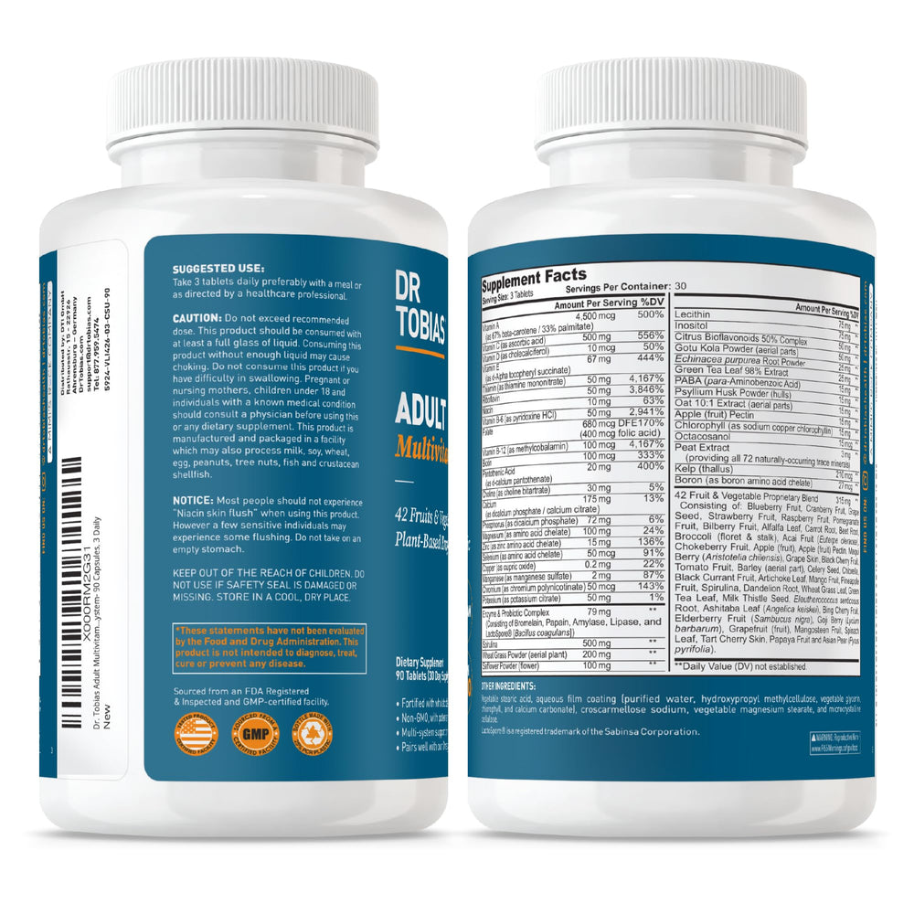 Dr. Tobias vegan tablets bottle emphasizing plant-based nutrition.