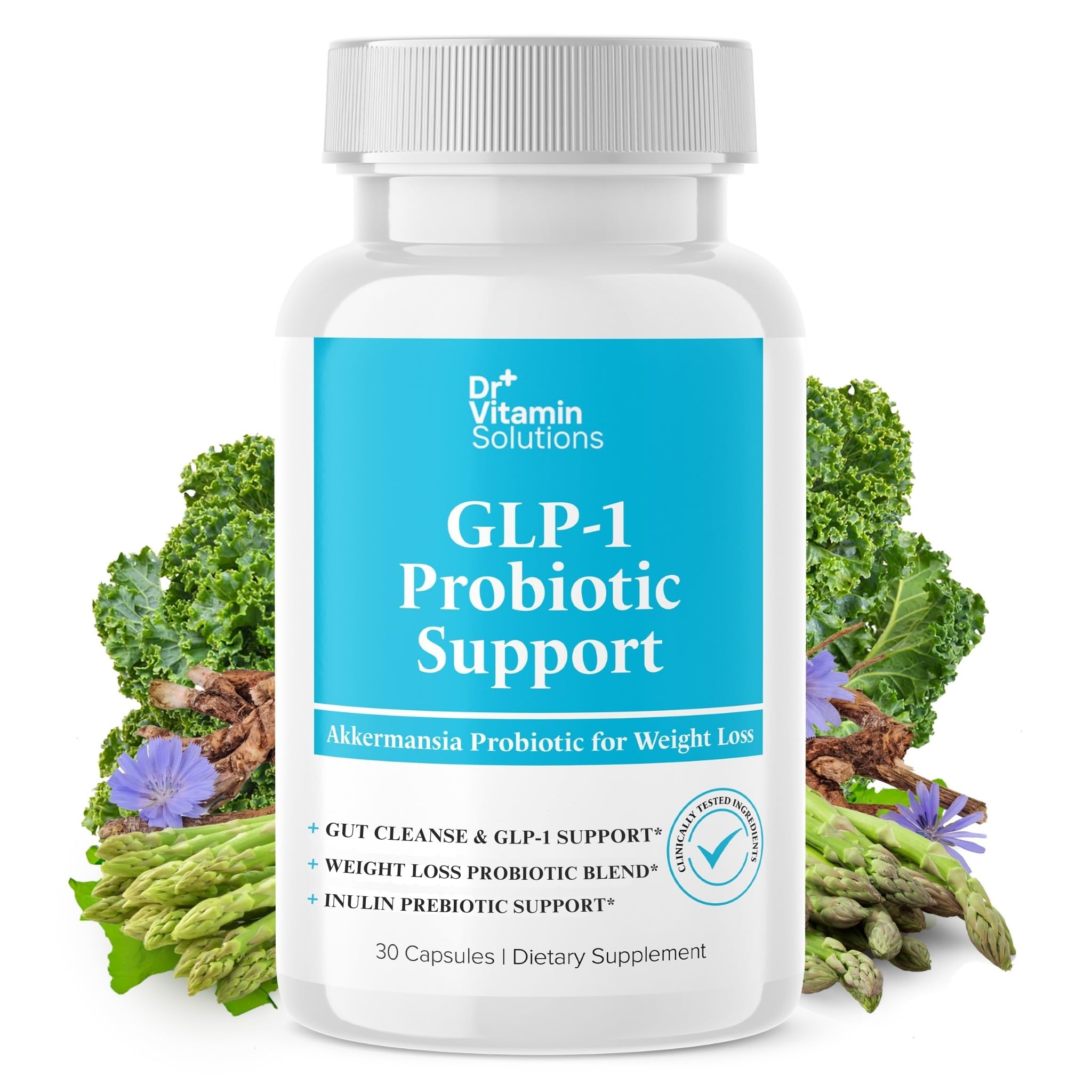 DR VITAMIN SOLUTIONS GLP-1 Probiotic Support bottle promoting fullness cues and appetite control