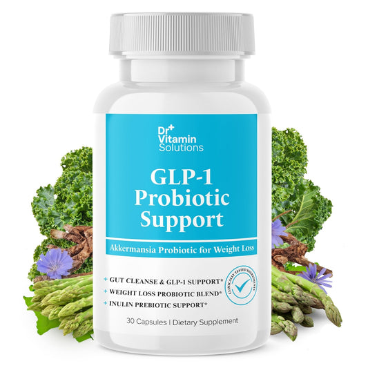 DR VITAMIN SOLUTIONS GLP-1 Probiotic Support bottle promoting fullness cues and appetite control