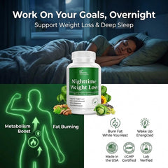 DR VITAMIN SOLUTIONS Nighttime Fat Burner capsules poured into a spoon for easy bedtime use