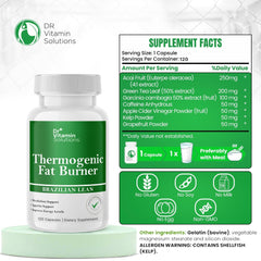 Dr Vitamin Solutions bottle showing Thermogenic Fat Burner label for convenient daily use.
