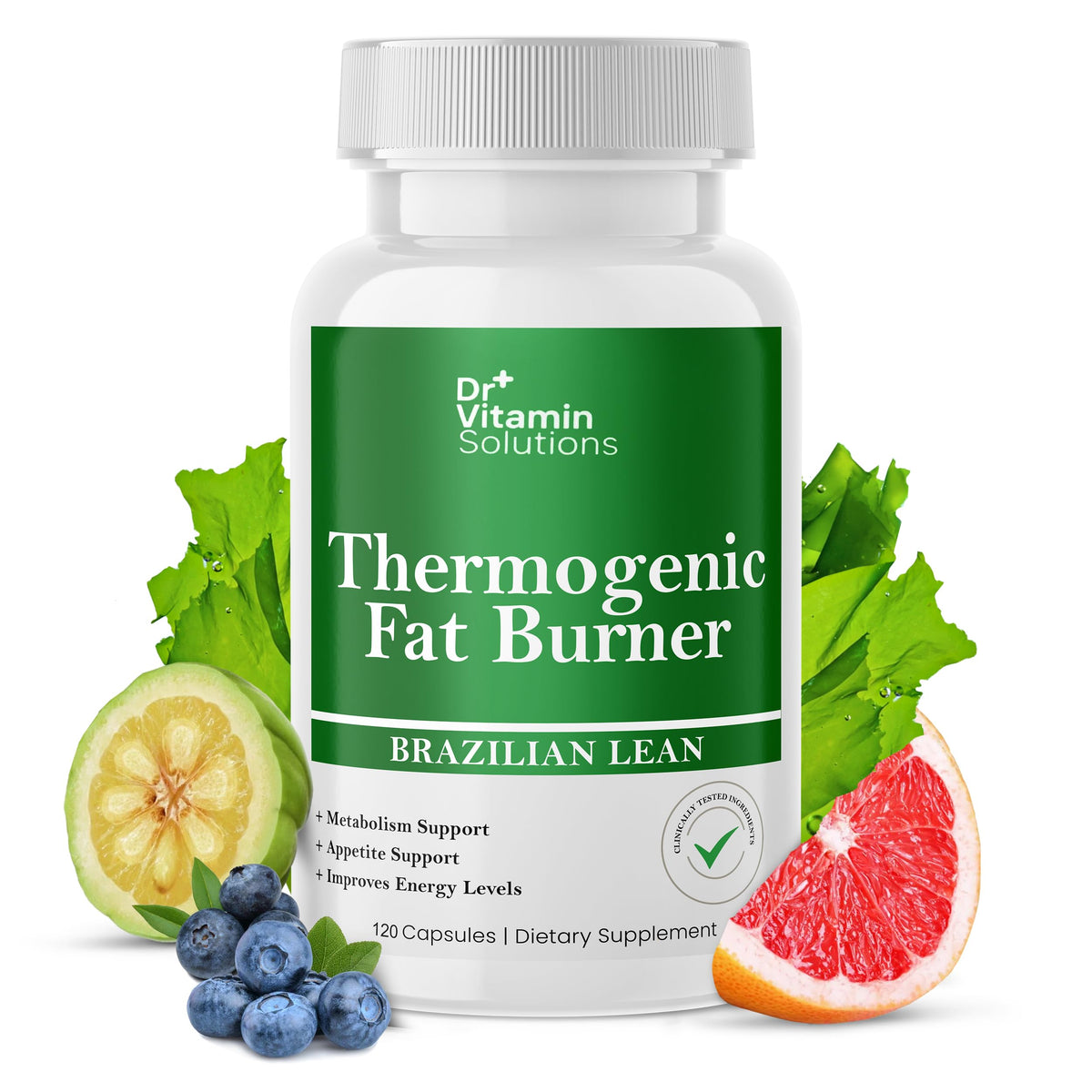 DR VITAMIN SOLUTIONS thermogenic fat burner bottle with sleek packaging for metabolism support