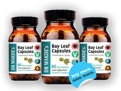 DR WAKDE'S Bay Leaf Capsules on kitchen shelf, ready for daily use.