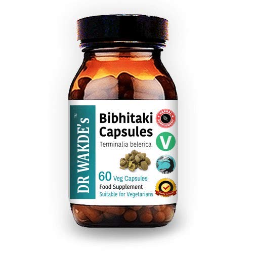 DR WAKDE'S Bibhitaki capsules bottle demonstrates vegan, additive-free daily nutrition support.