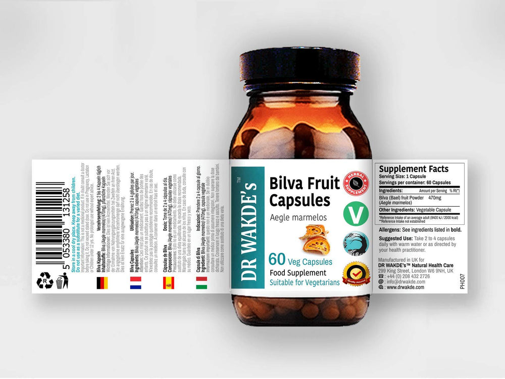 60-capsule bottle of DR WAKDE'S Bilva Fruit Capsules
