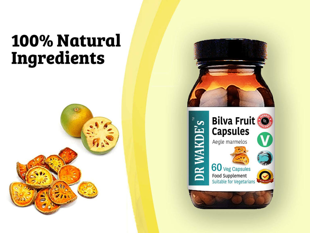 Clear bottle label of DR WAKDE'S Bilva Capsules