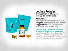 DR WAKDE'S Lodhra powder with measuring spoon, convenient daily use.