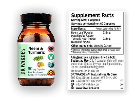 DR WAKDE'S Neem & Turmeric back panel, ingredients and vegan formula.