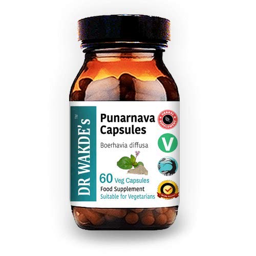 DR WAKDE'S Punarnava capsules bottle shows vegan capsules for daily wellness.