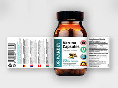 Capsules poured from DR WAKDE's Varuna bottle illustrating easy dosage