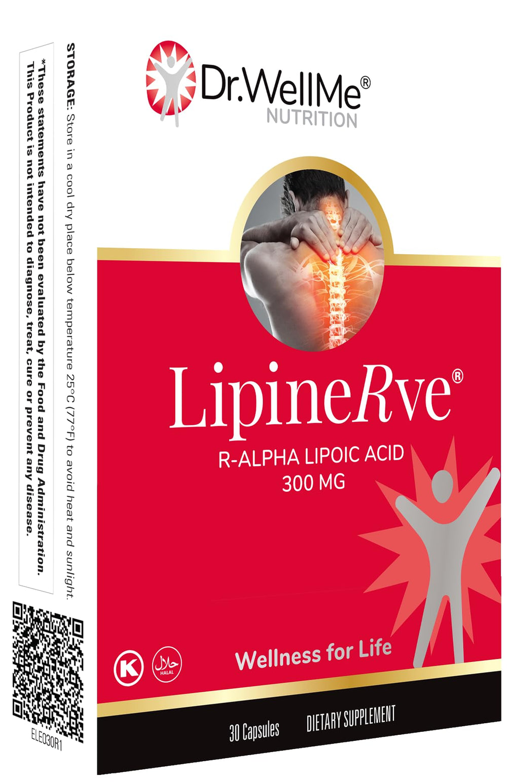 DR WELLME Lipinerve R-ALA bottle front showing daily antioxidant support