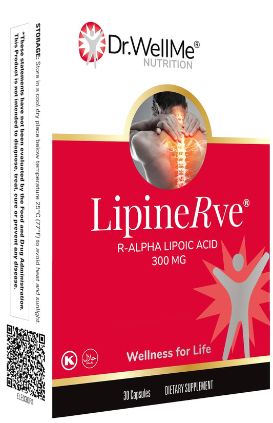 DR WELLME Lipinerve R-ALA bottle front showing daily antioxidant support