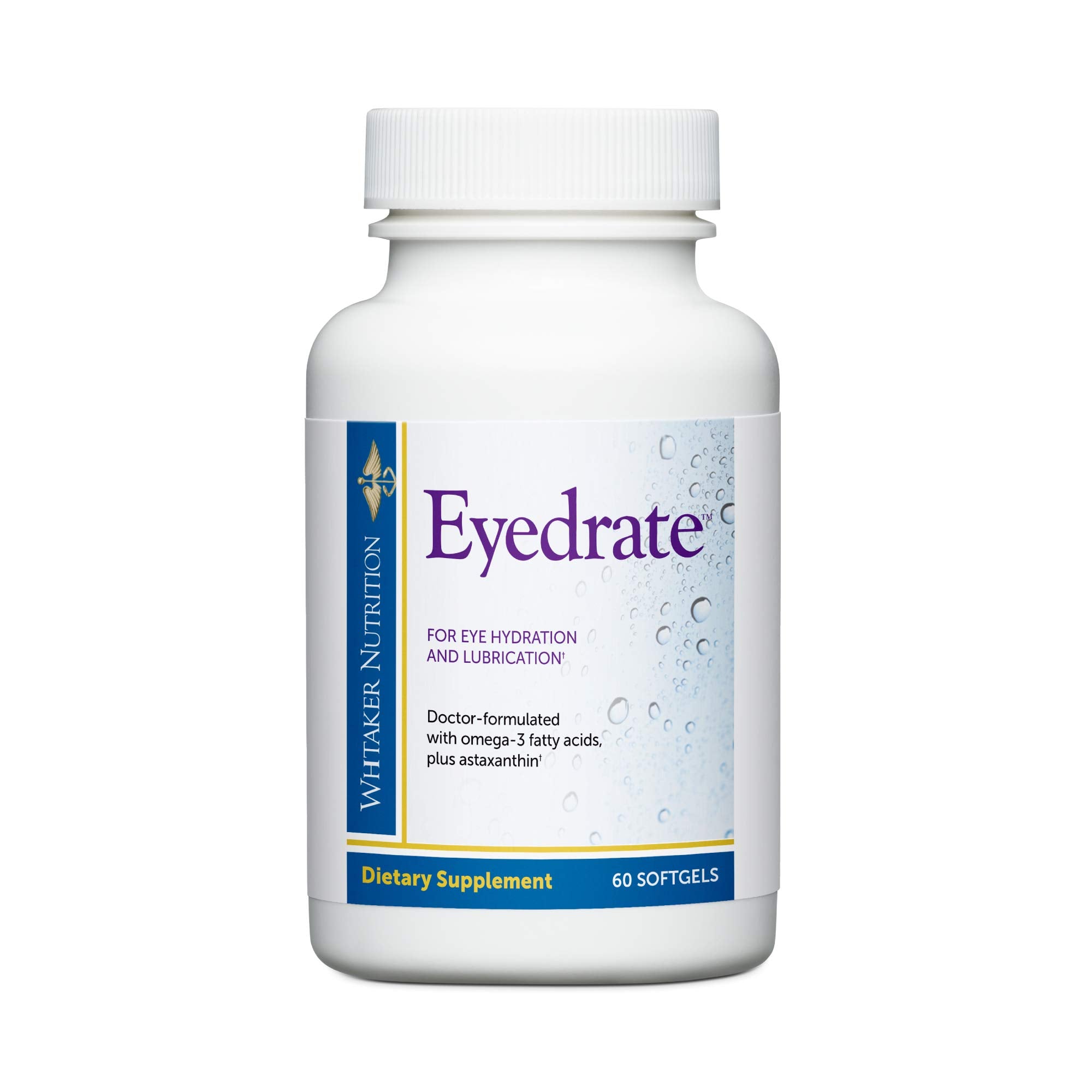 Dr. Whitaker's Eyedrate bottle label highlighting hydration support for daily use.