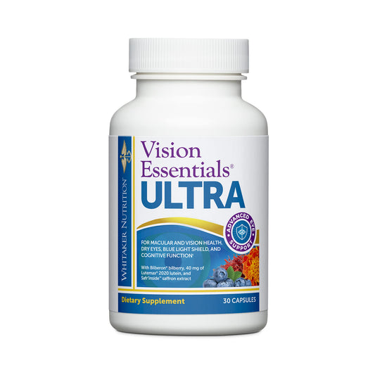 DR.WHITAKER Vision Essentials Ultra bottle promotes daily eye comfort and routine support.
