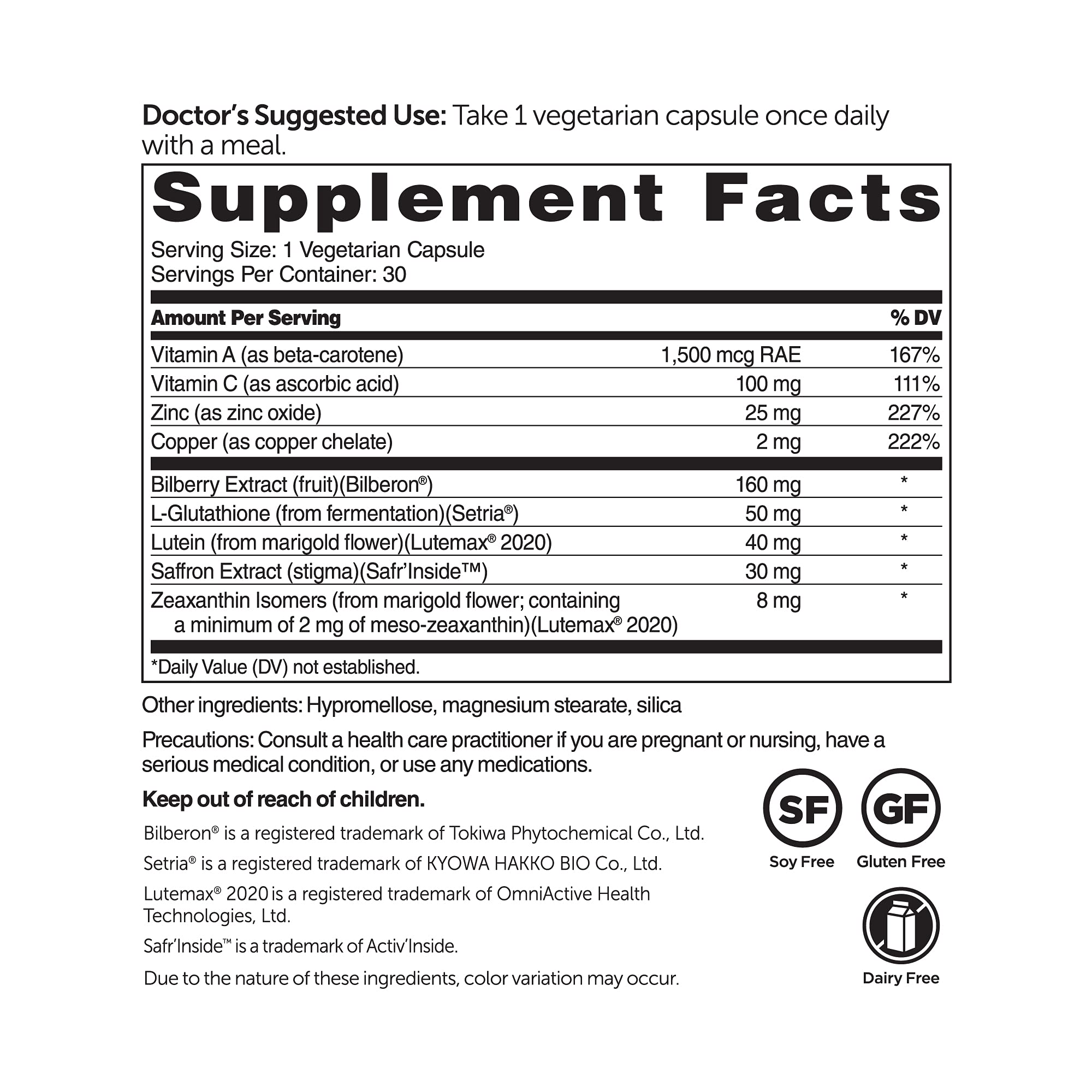 DR.WHITAKER Vision Essentials Ultra capsule close-up emphasizes lutein-rich support for macula health.