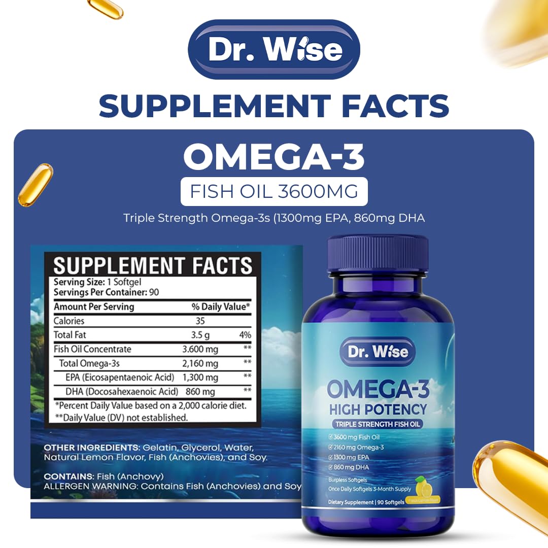 Dr. Wise eye-health icon highlighting omega-3 benefits for vision support.