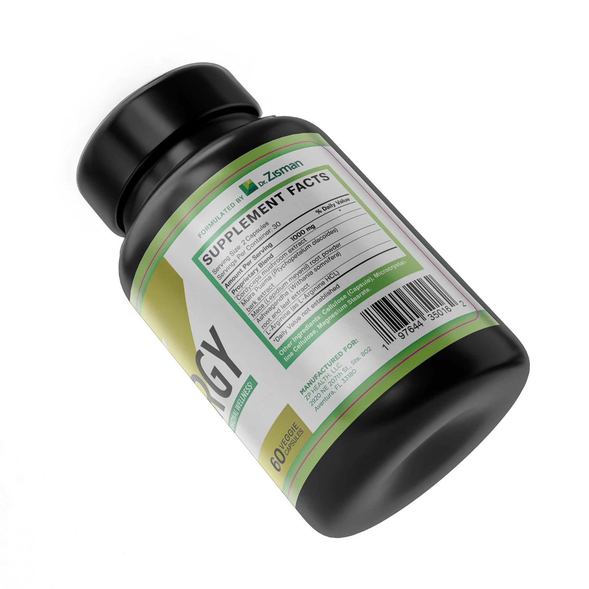 Dr. Zisman ZinERGY capsules closeup highlighting natural ingredients for balanced energy