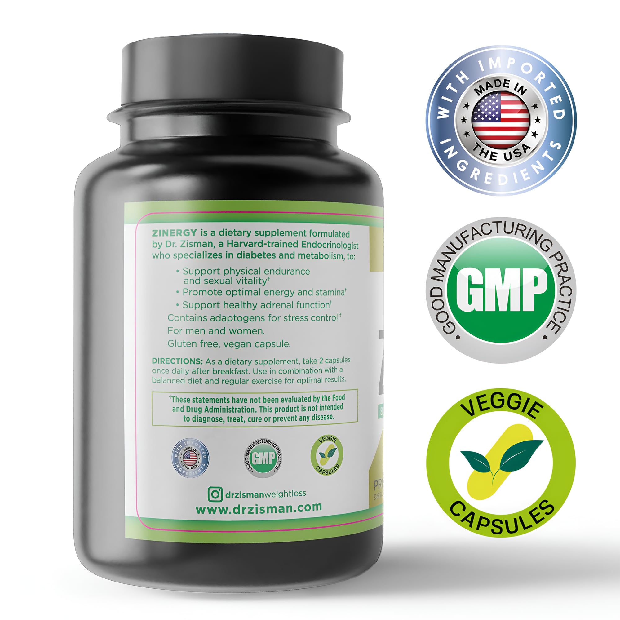 Dr. Zisman ZinERGY label detail shows clean formula for wellness