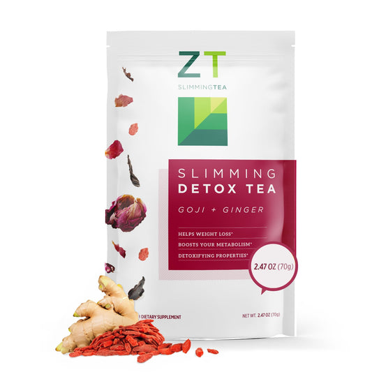 Dr. Zisman ZT Slimming Tea bottle shows goji ginger blend for daily wellness