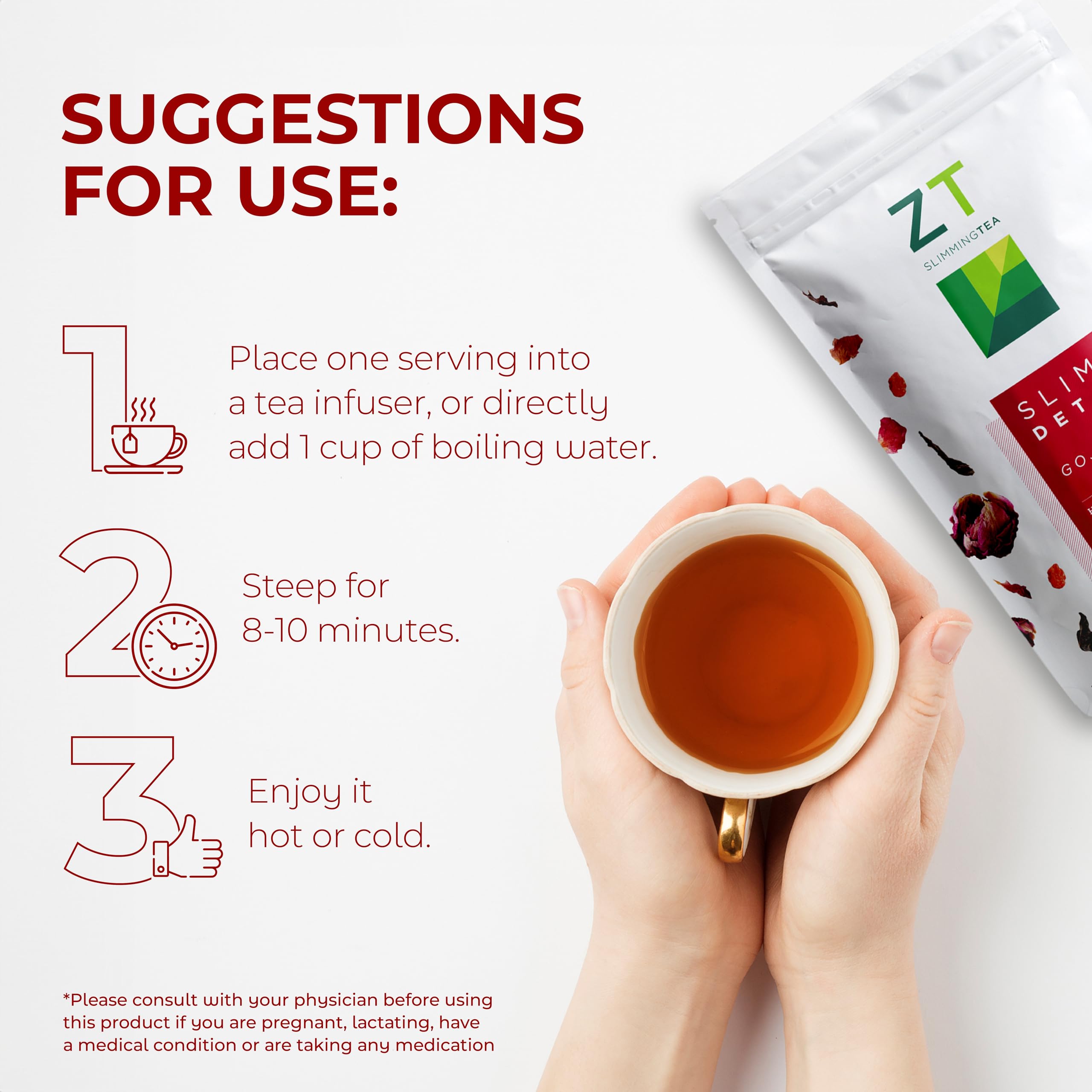 Dr. Zisman ZT Slimming Tea pour into glass for hot or iced