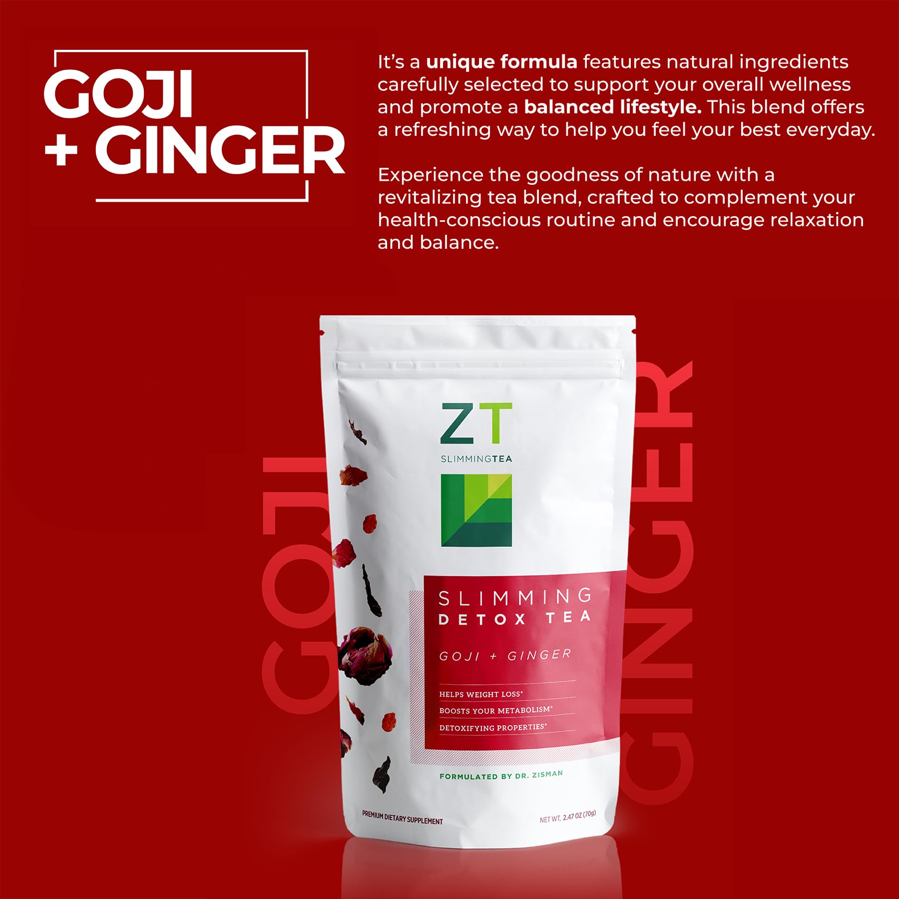 Tea jar pouring into cup from Dr. Zisman ZT Slimming Tea
