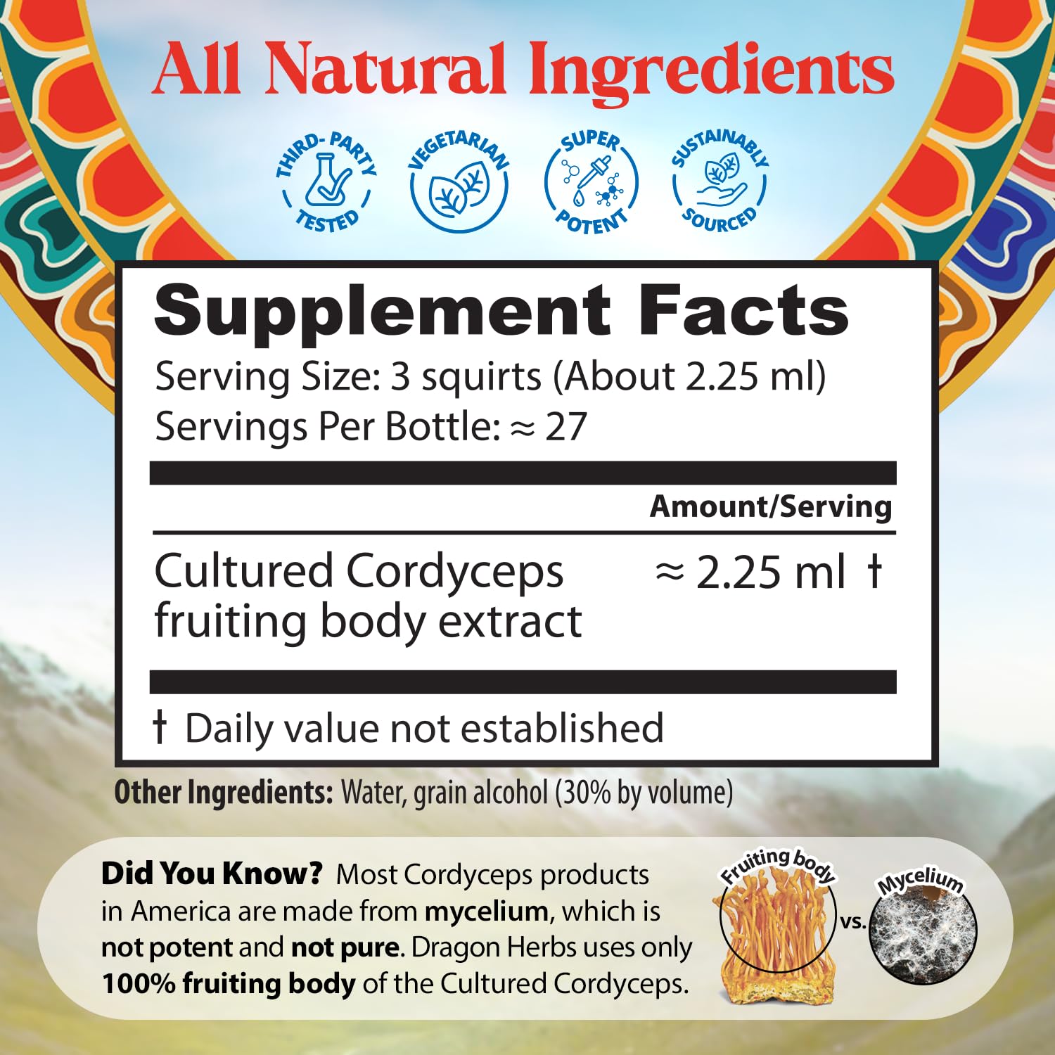 Dragon Herbs Cultured Cordyceps Drops packaging with brand logo for easy recognition