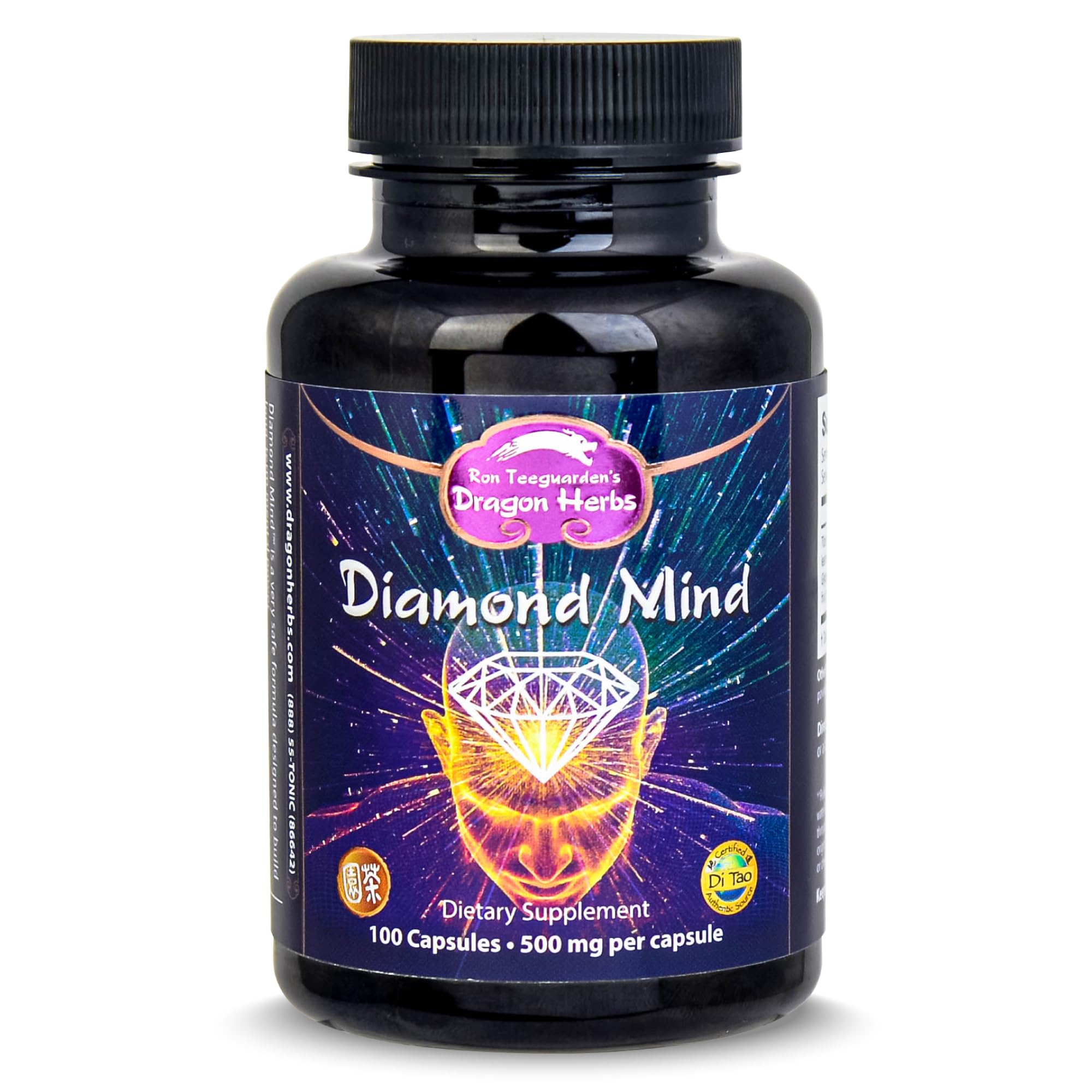 Dragon Herbs Diamond Mind bottle front, vegan memory and focus support.