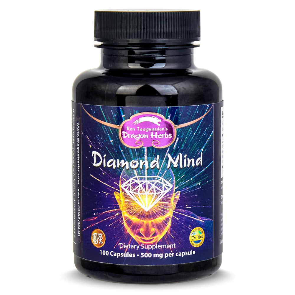 Dragon Herbs Diamond Mind bottle front, vegan memory and focus support.