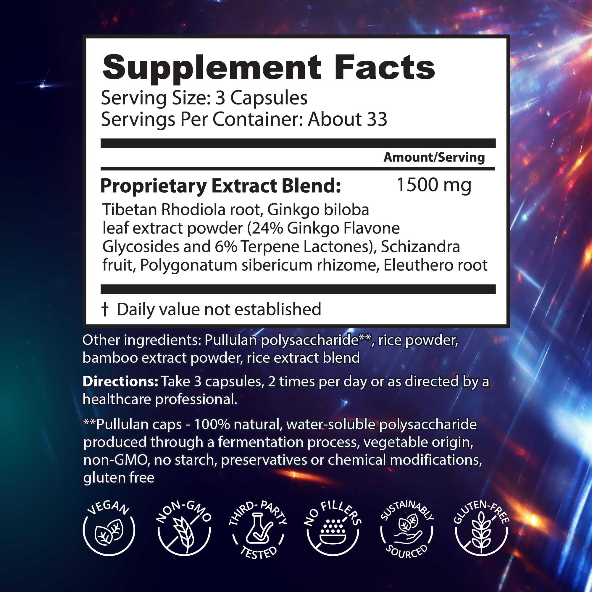 Diamond Mind herbal blend closeup featuring ginkgo, schizandra, eleuthero.