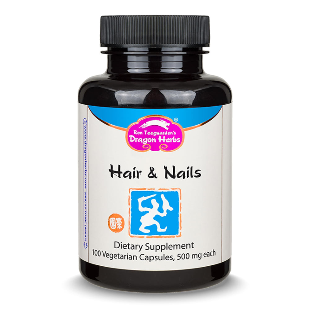 Dragon Herbs Hair and Nails bottle on a clean surface for daily vitality support