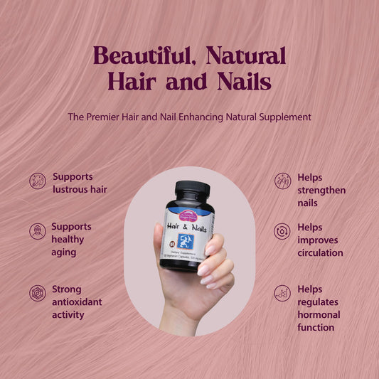 Dragon Herbs Hair and Nails capsules close-up, 500 mg per capsule for nourishment